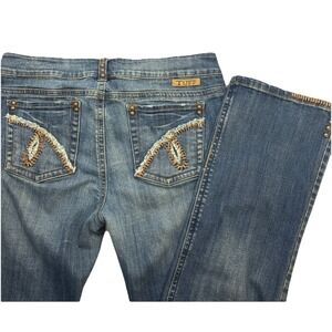 Cowgirl Tuff Co Jeans Women Distressed Embellished Stitch Bootcut 34x33 Copper